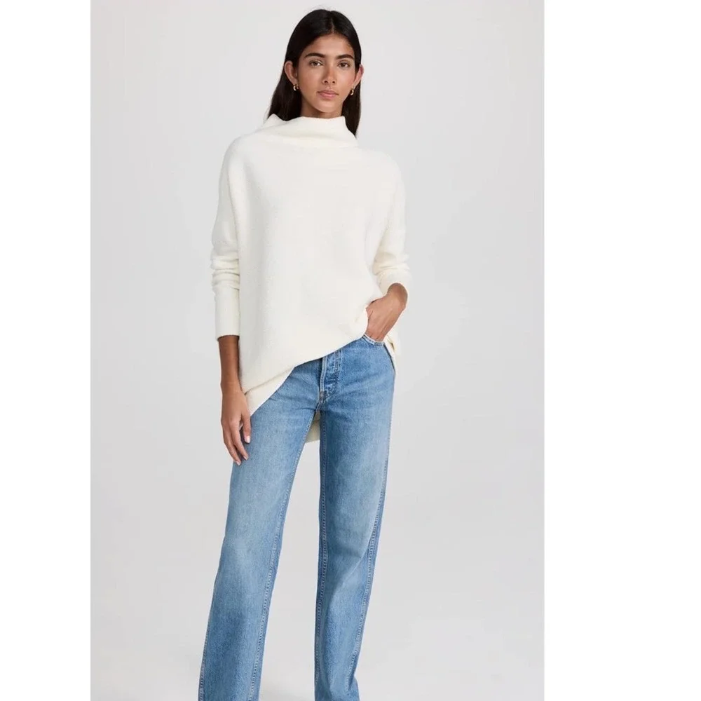 Free People Ottoman Slouchy Tunic Sweater Cream White Mock Neck Ribbed Knit XS/S